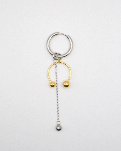 Miniature du produit Mono Boucle d'Oreille en Acier Inoxydable Argenté et Doré avec Chaîne Suspendue #1