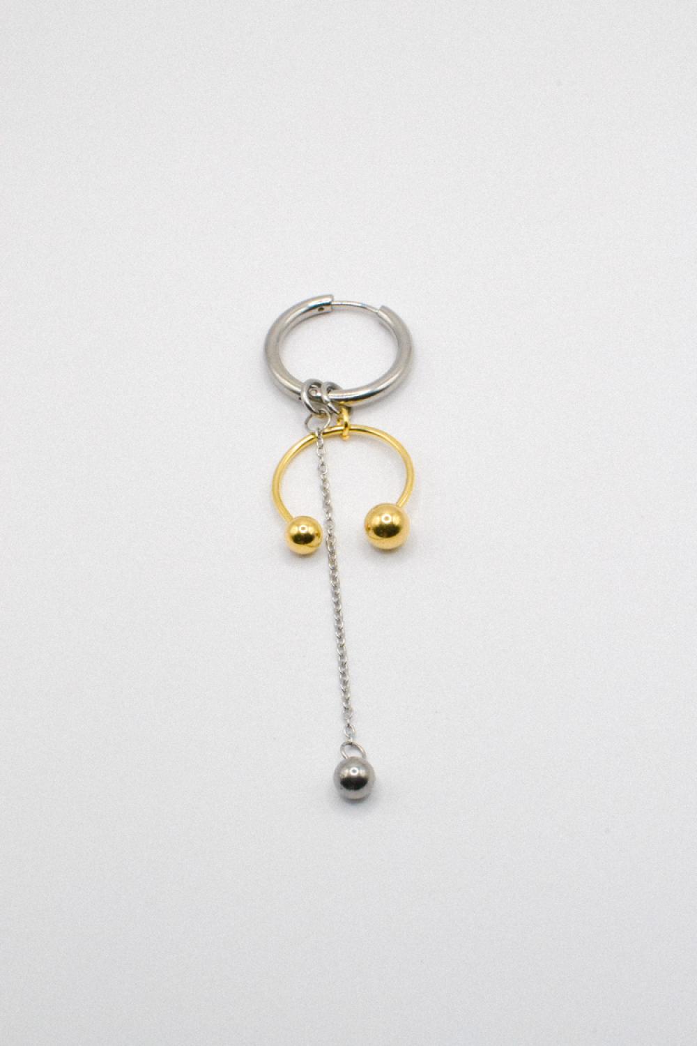Photo du bijoux :  Mono Boucle d'Oreille en Acier Inoxydable Argenté et Doré avec Chaîne Suspendue #3