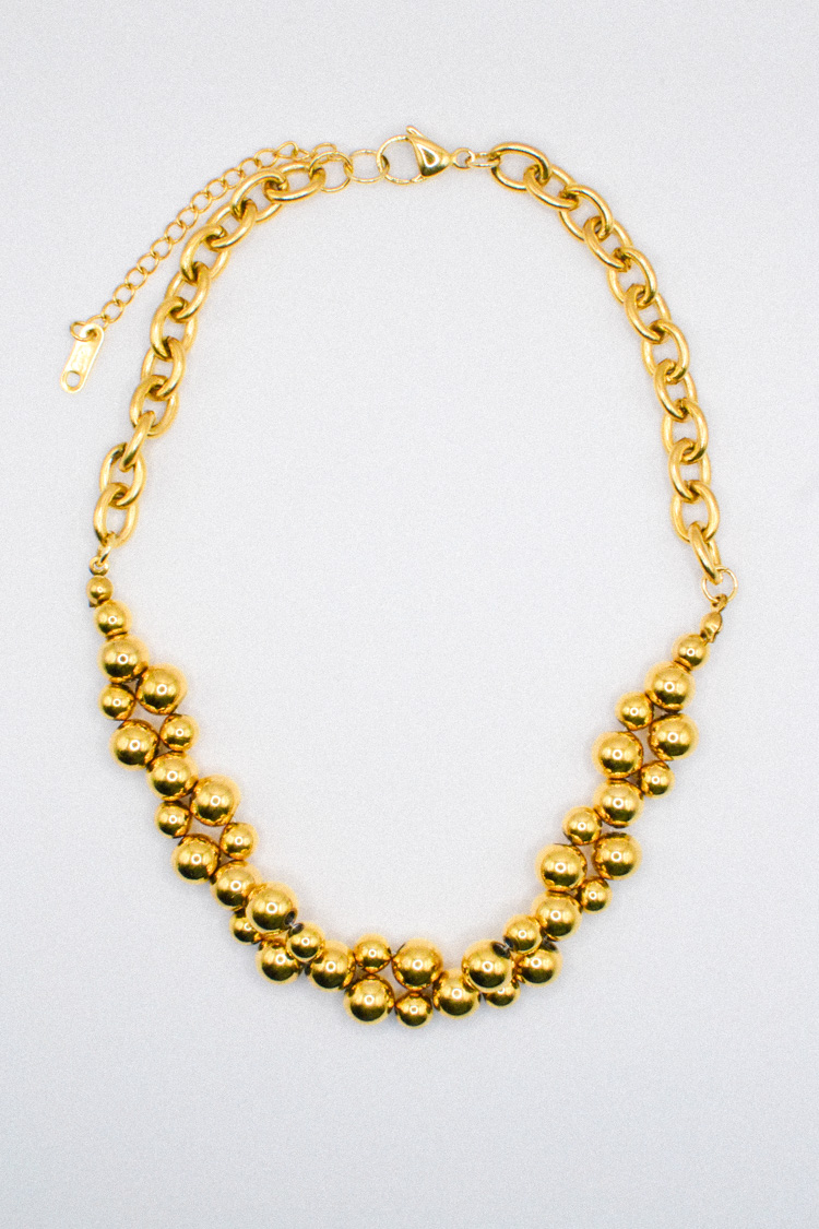 Photo du bijoux :  Collier en Acier Inoxydable avec Perles Dorées #2