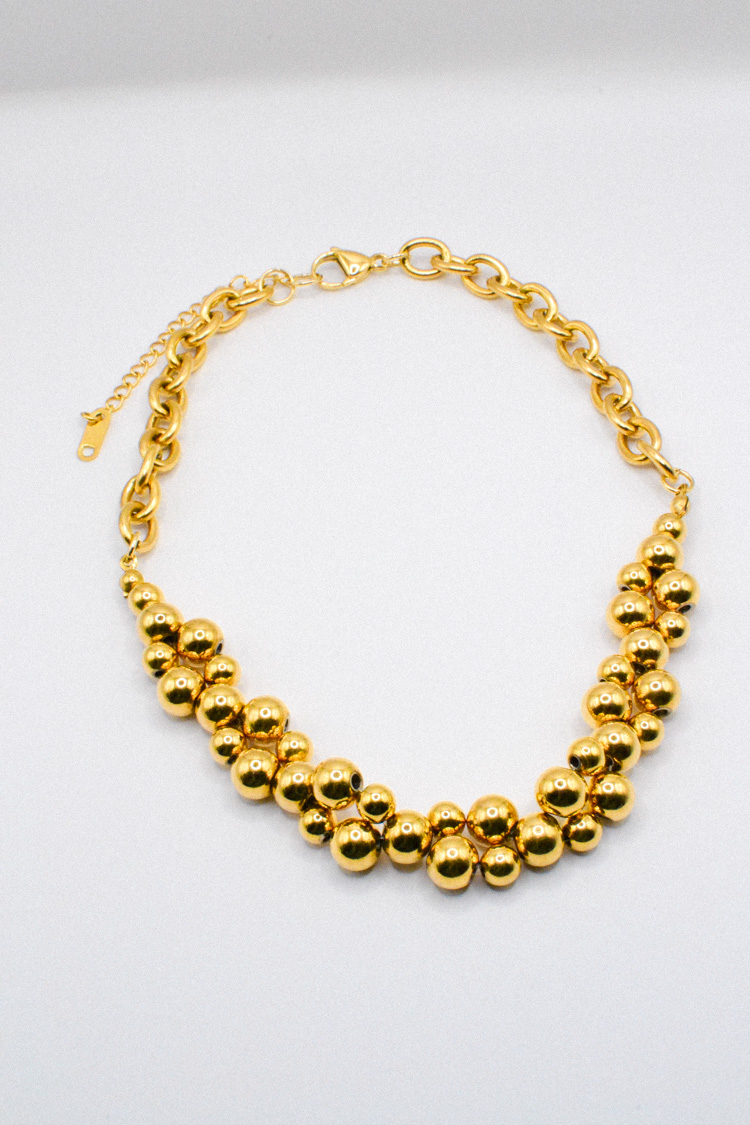 Photo du bijoux :  Collier en Acier Inoxydable avec Perles Dorées #1