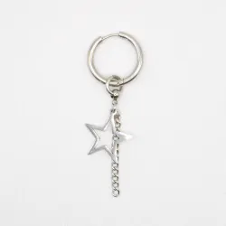 Miniature du produit Mono Boucle d'Oreille en Acier Inoxydable avec Chaîne et Étoile Ajourée #1