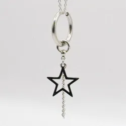 Miniature du produit Mono Boucle d'Oreille en Acier Inoxydable avec Chaîne et Étoile Ajourée #2