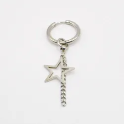 Miniature du produit Mono Boucle d'Oreille en Acier Inoxydable avec Chaîne et Étoile Ajourée #3