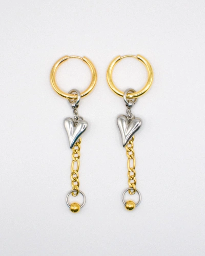 Miniature du produit Boucles d'oreilles dorées et argentées Cœur et Chaîne en Acier Inoxydable #1