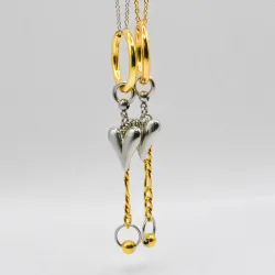 Miniature du produit Boucles d'oreilles dorées et argentées Cœur et Chaîne en Acier Inoxydable #3