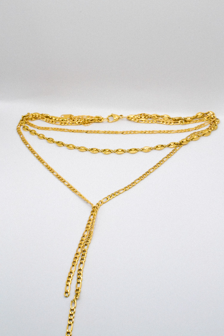 Photo du bijoux :  Collier Multi-Rangs Doré en Acier Inoxydable – Chaînes à Trois Étages #6