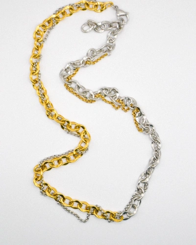 Miniature du produit Collier Genderless Bicolore en Acier Inoxydable – Chaînes Dorées et Argentées, Longueur 53 cm #2
