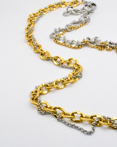 Miniature du produit Collier Genderless Bicolore en Acier Inoxydable – Chaînes Dorées et Argentées, Longueur 53 cm #1
