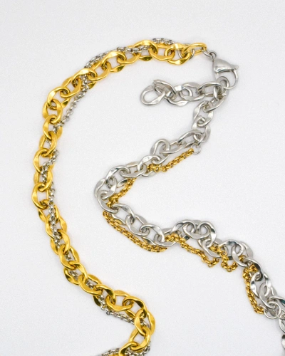 Miniature du produit Collier Genderless Bicolore en Acier Inoxydable – Chaînes Dorées et Argentées, Longueur 53 cm #4