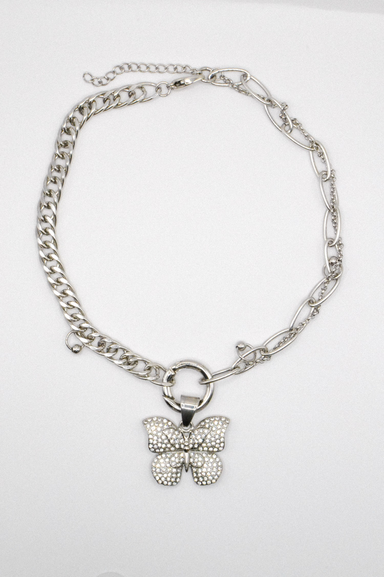 Photo du bijoux :  Collier Papillon Argenté en Acier Inoxydable #2