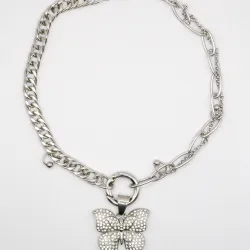 Miniature du produit Collier Papillon Argenté en Acier Inoxydable #2