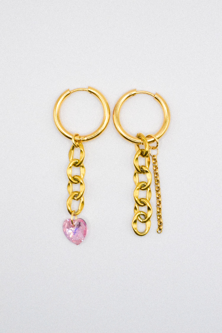 Photo du bijoux :  Boucles d'Oreilles Pendantes en Acier Inoxydable doré avec Cœur en PureCrystal Rose #1