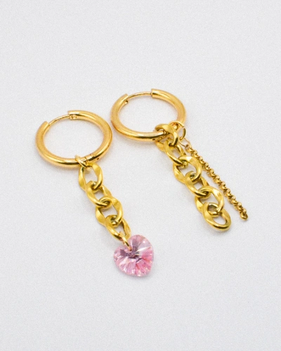Miniature du produit Boucles d'Oreilles Pendantes en Acier Inoxydable doré avec Cœur en PureCrystal Rose #2