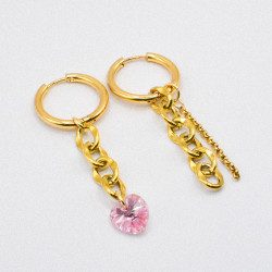 Miniature du produit Boucles d'Oreilles Pendantes en Acier Inoxydable doré avec Cœur en PureCrystal Rose #2