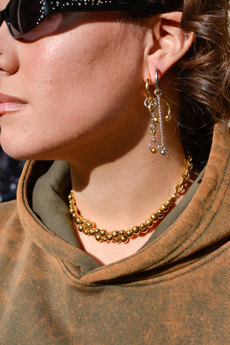 Photo du bijoux :  Collier en Acier Inoxydable avec Perles Dorées #3