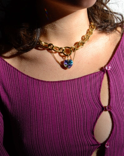 Miniature du produit Collier en Acier Inoxydable doré avec Pendentif Cœur en PureCrystal #6