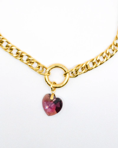 Miniature du produit Collier chaîne maille gourmette limée dorée et coeur PureCrystal violet #3