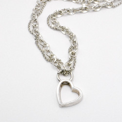 Miniature du produit Collier long genderless double chaîne pendentif coeur en argent - Pièce Unique #2