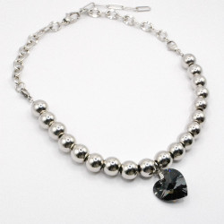 Photo du bijoux :  Collier Perles Acier et Coeur Crystal