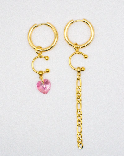 Miniature du produit Boucles d’oreilles “Léna” – Cœur Rose & Chaîne Dorée #1