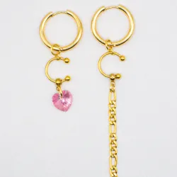 Miniature du produit Boucles d’oreilles “Léna” – Cœur Rose & Chaîne Dorée #1