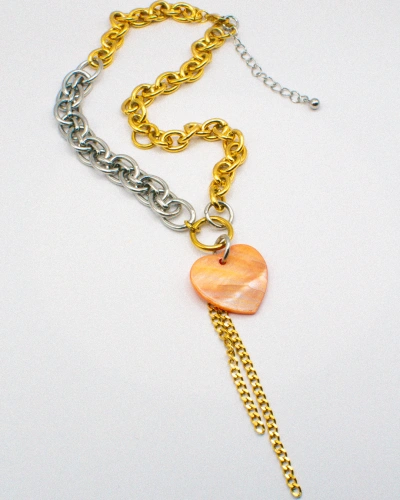 Miniature du produit Collier “Solène” – Cœur Nacré & Chaînes Bicolores #1