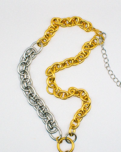 Miniature du produit Collier “Solène” – Cœur Nacré & Chaînes Bicolores #3