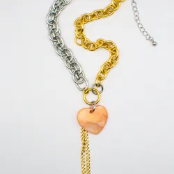 Miniature du produit Collier “Solène” – Cœur Nacré & Chaînes Bicolores #4