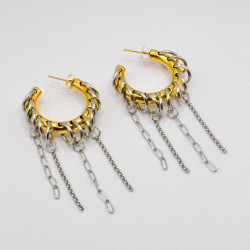 Photo du bijoux : Boucles d’oreilles “Cassie” – Chaînes Argentées & Anneaux Dorés