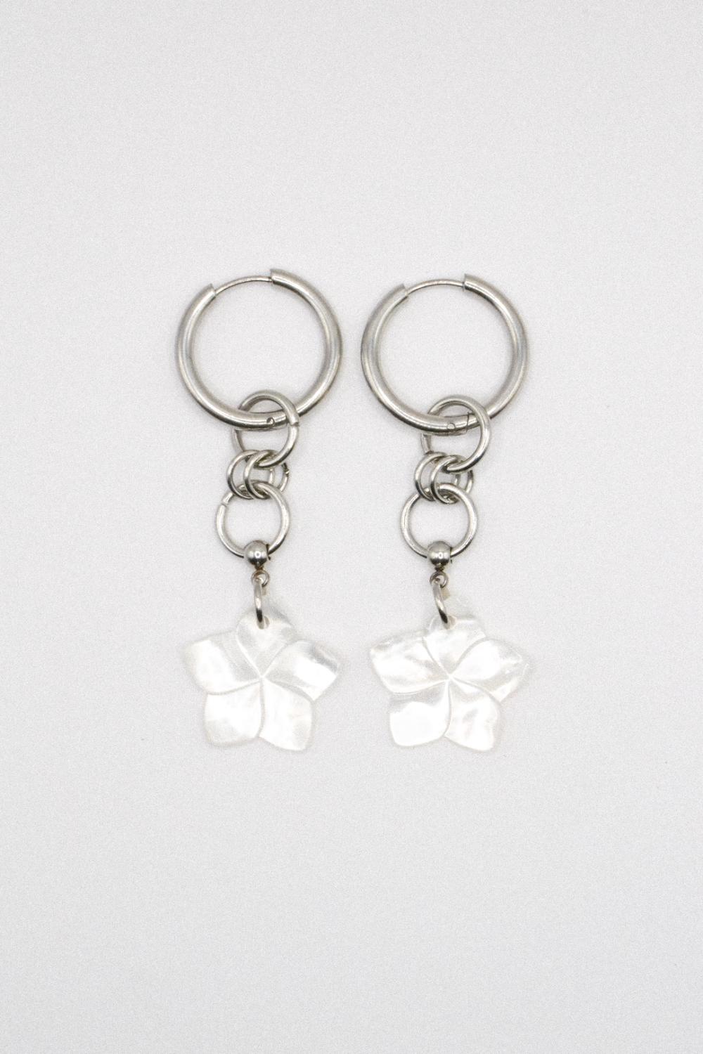 Photo du bijoux :  Boucles d’oreilles “Vahi” – Fleurs en nacre et acier inoxydable #1