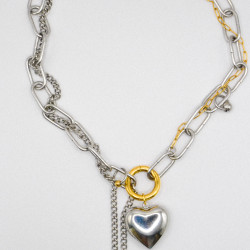 Miniature du produit Collier “Lowkey Love” – Cœur chromé & maillons mixtes #2