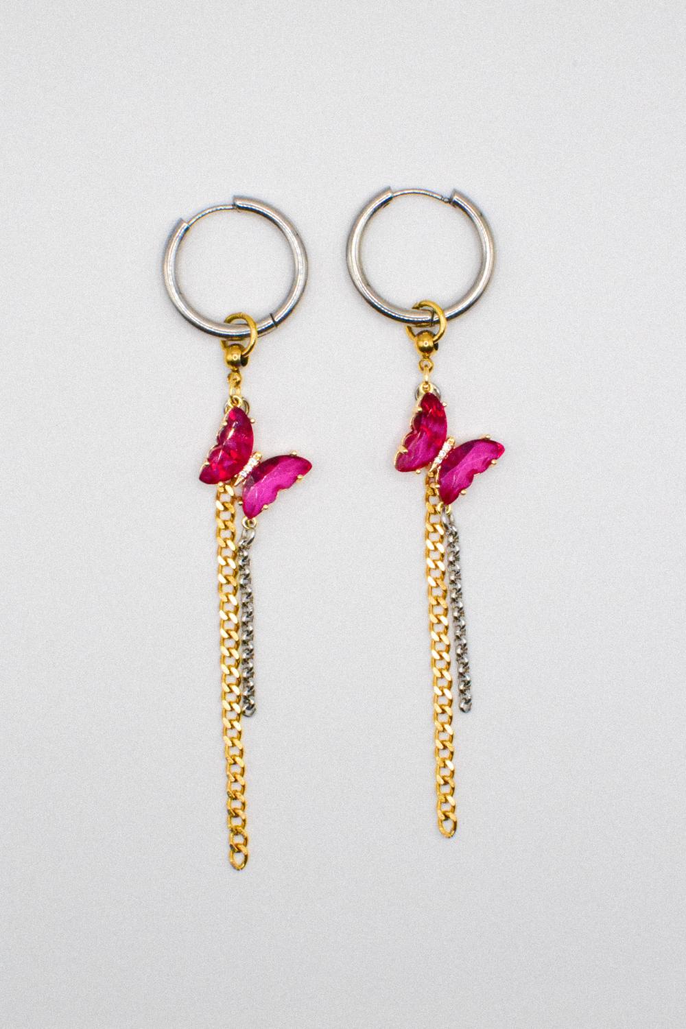 Photo du bijoux :  Boucles d'oreilles "Pink Venom" - mélange doré et argenté #1