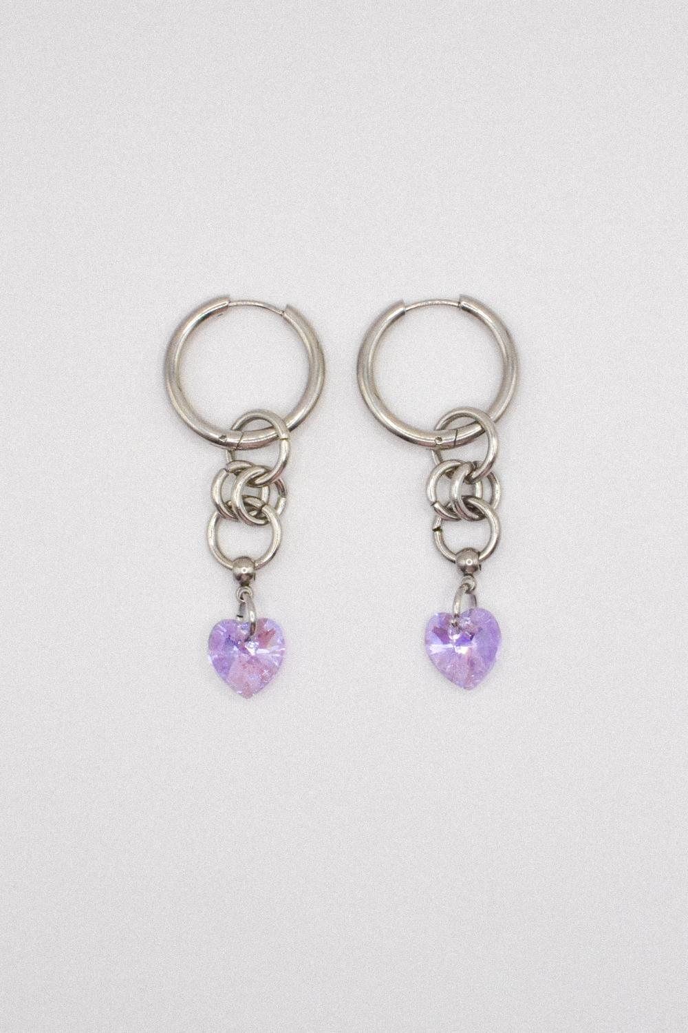 Photo du bijoux :  Boucles d'oreilles "Toxic Crush" - acier inoxydable argenté et coeur Purecrystal #1