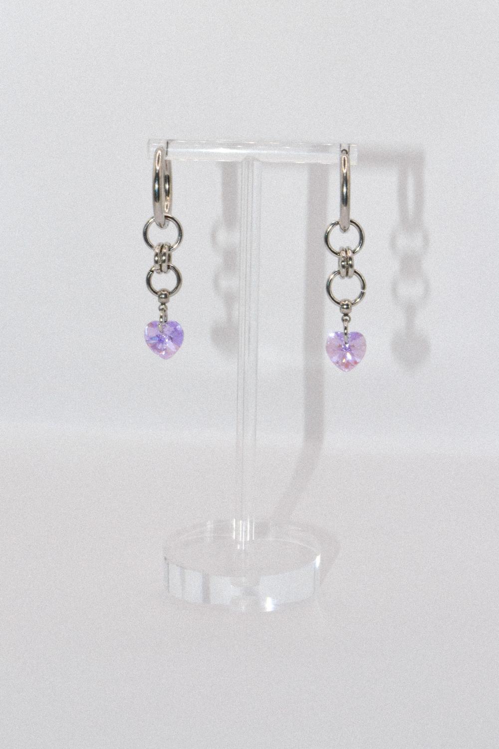 Photo du bijoux :  Boucles d'oreilles "Toxic Crush" - acier inoxydable argenté et coeur Purecrystal #2