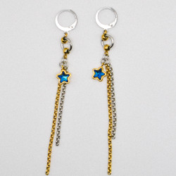 Photo du bijoux : Boucles d'oreilles "Hot & Cold" - acier inoxydable doré et argenté et étoile bleue