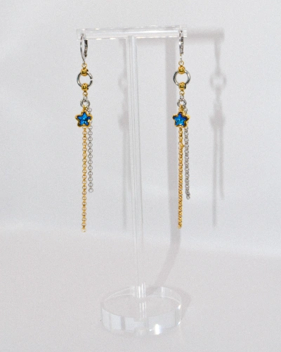 Miniature du produit Boucles d'oreilles "Hot & Cold" - acier inoxydable doré et argenté et étoile bleue #2