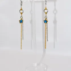 Miniature du produit Boucles d'oreilles "Hot & Cold" - acier inoxydable doré et argenté et étoile bleue #2