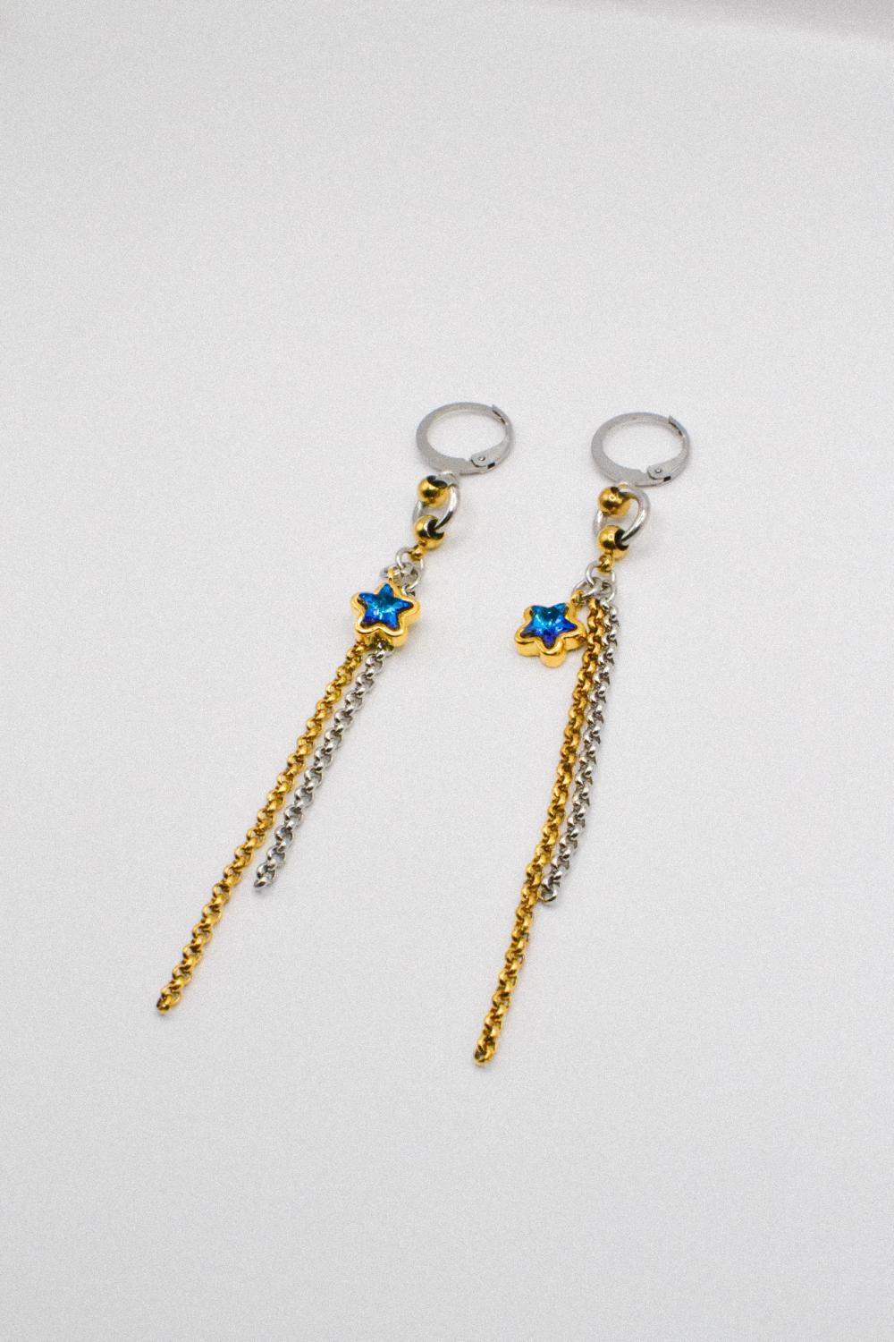 Photo du bijoux :  Boucles d'oreilles "Hot & Cold" - acier inoxydable doré et argenté et étoile bleue #3