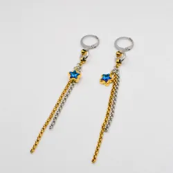 Miniature du produit Boucles d'oreilles "Hot & Cold" - acier inoxydable doré et argenté et étoile bleue #3