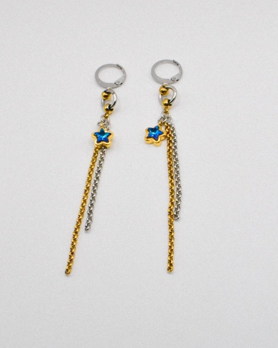 Miniature du produit Boucles d'oreilles "Hot & Cold" - acier inoxydable doré et argenté et étoile bleue #4
