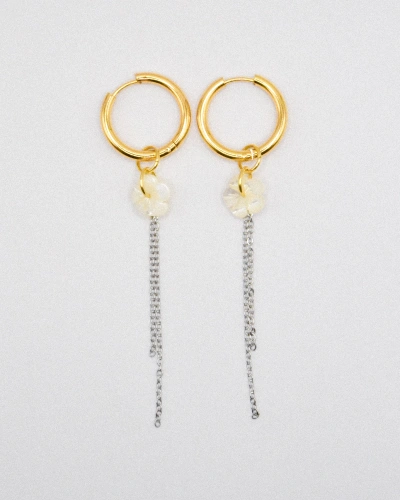 Miniature du produit Boucles d'oreilles "White Noise" - acier inoxydable et fleurs en nacre #1