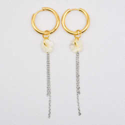 Photo du bijoux : Boucles d'oreilles "White Noise" - acier inoxydable et fleurs en nacre