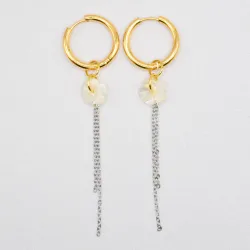 Miniature du produit Boucles d'oreilles "White Noise" - acier inoxydable et fleurs en nacre #1