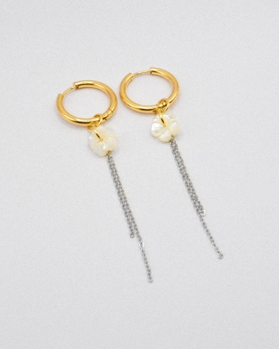 Miniature du produit Boucles d'oreilles "White Noise" - acier inoxydable et fleurs en nacre #2