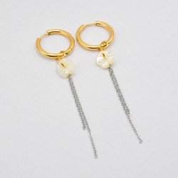 Miniature du produit Boucles d'oreilles "White Noise" - acier inoxydable et fleurs en nacre #2