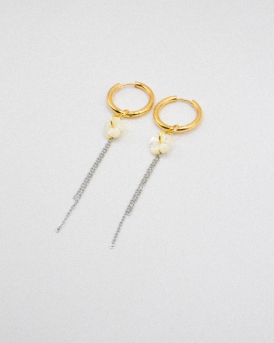 Miniature du produit Boucles d'oreilles "White Noise" - acier inoxydable et fleurs en nacre #3