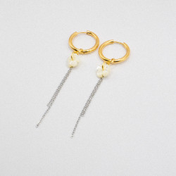 Miniature du produit Boucles d'oreilles "White Noise" - acier inoxydable et fleurs en nacre #3