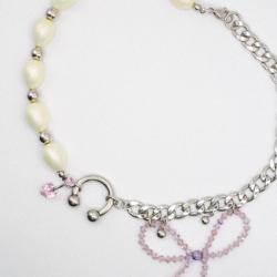 Photo du bijoux :  Collier "Angel Chain" - Acier inoxydable - Pièce unique - Perles upcyclées