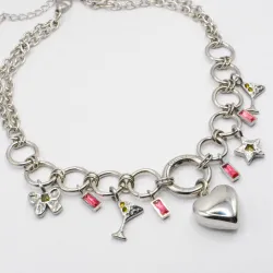 Miniature du produit Collier “Party Girl” – Charms cœur & cocktail en acier argenté #1