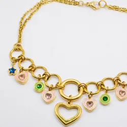 Miniature du produit Collier “Lucky Hearts” – Chaîne dorée et charms cœurs & étoiles #1
